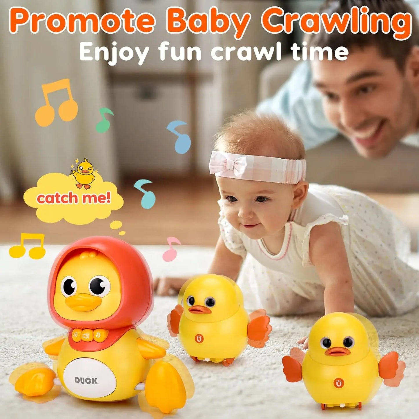 Baby Crawling Toy – Musical Walking Duck with Night Light, Interactive Early Learning Gift.