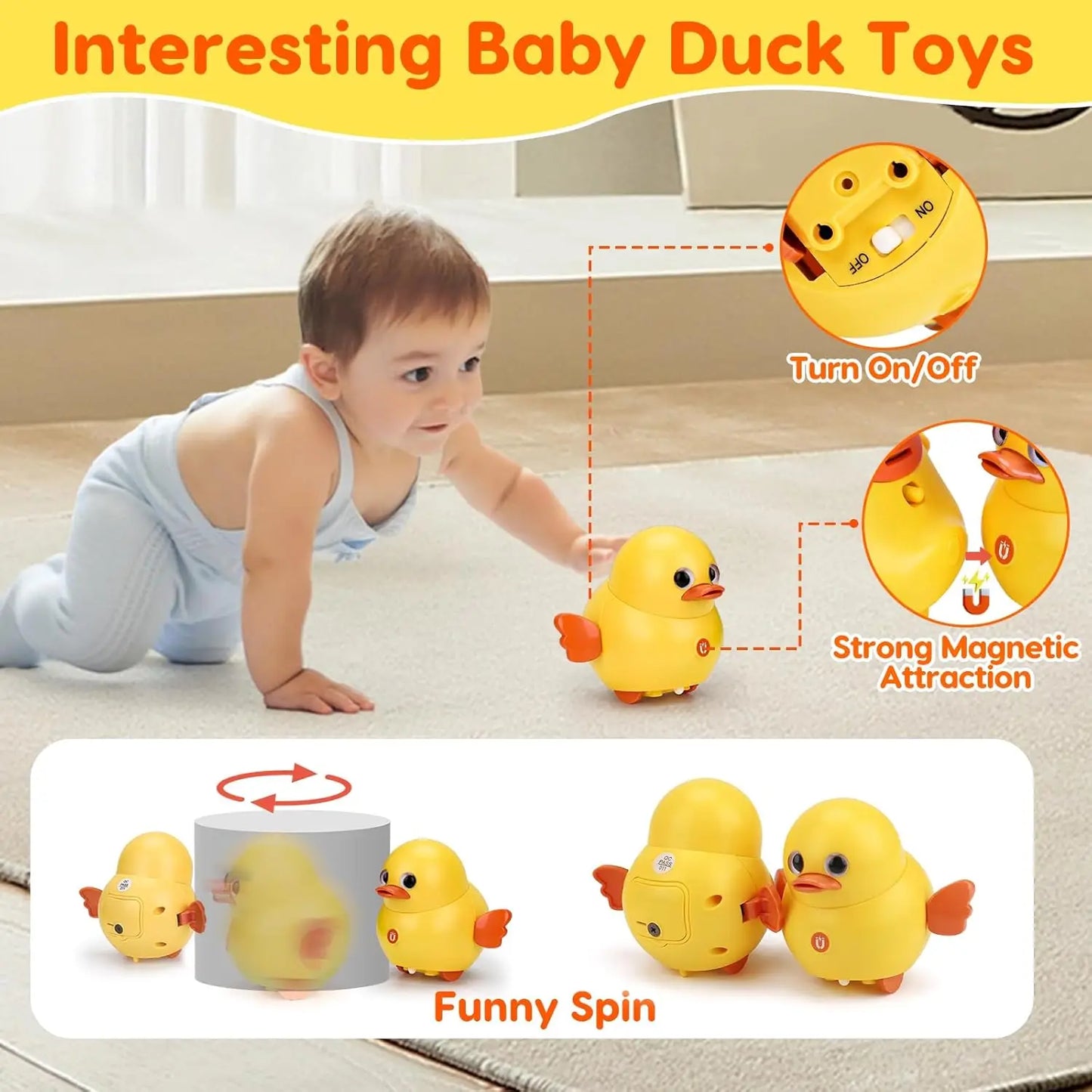 Baby Crawling Toy – Musical Walking Duck with Night Light, Interactive Early Learning Gift.