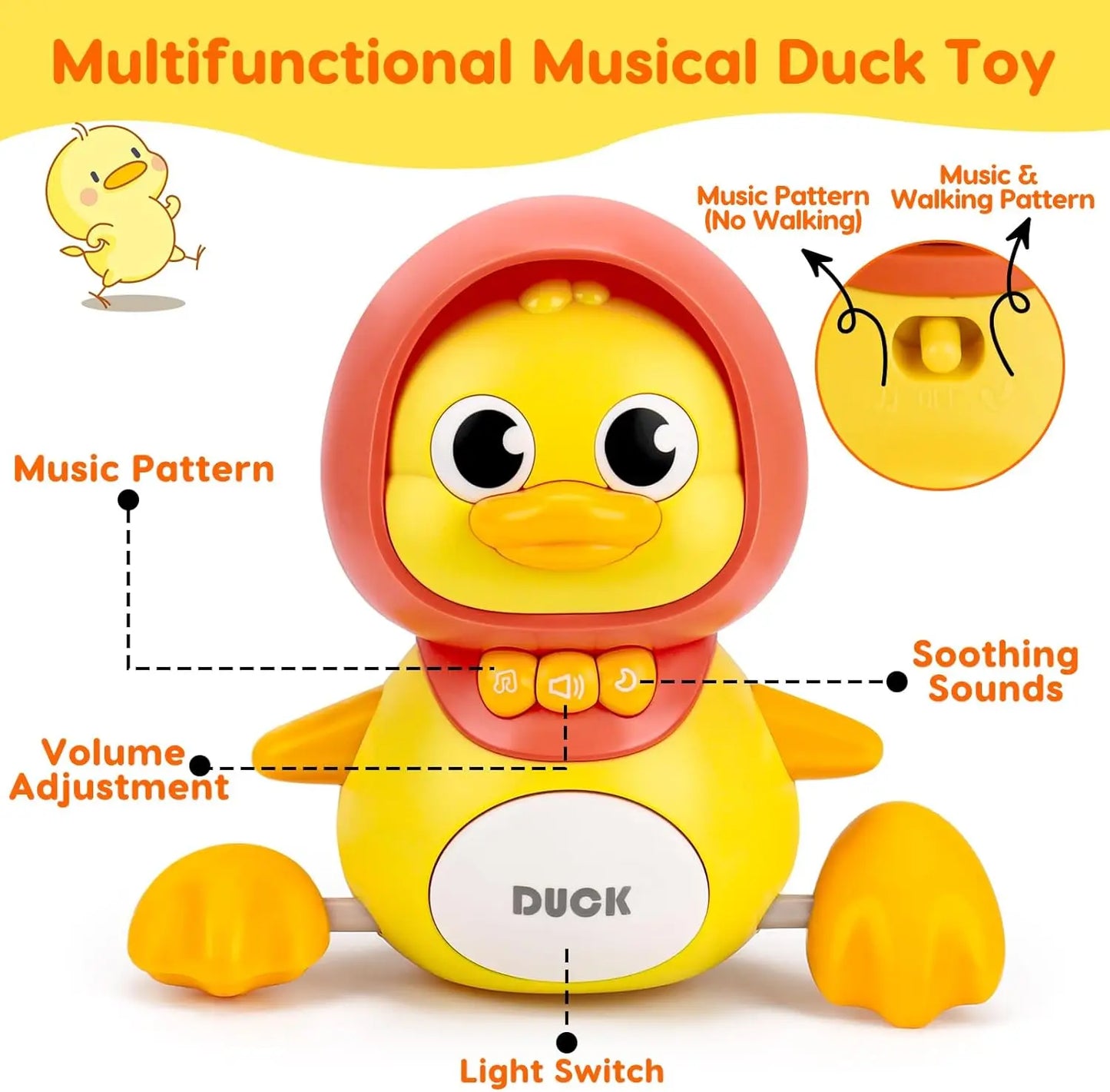 Baby Crawling Toy – Musical Walking Duck with Night Light, Interactive Early Learning Gift.