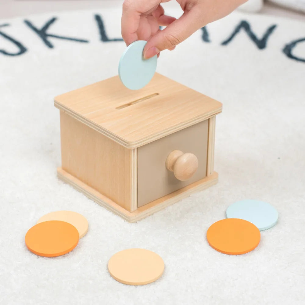 Montessori Wooden Baby Toy – Coin, Ball, Drum, Color & Shape Cognition, Educational Sensory Gift.