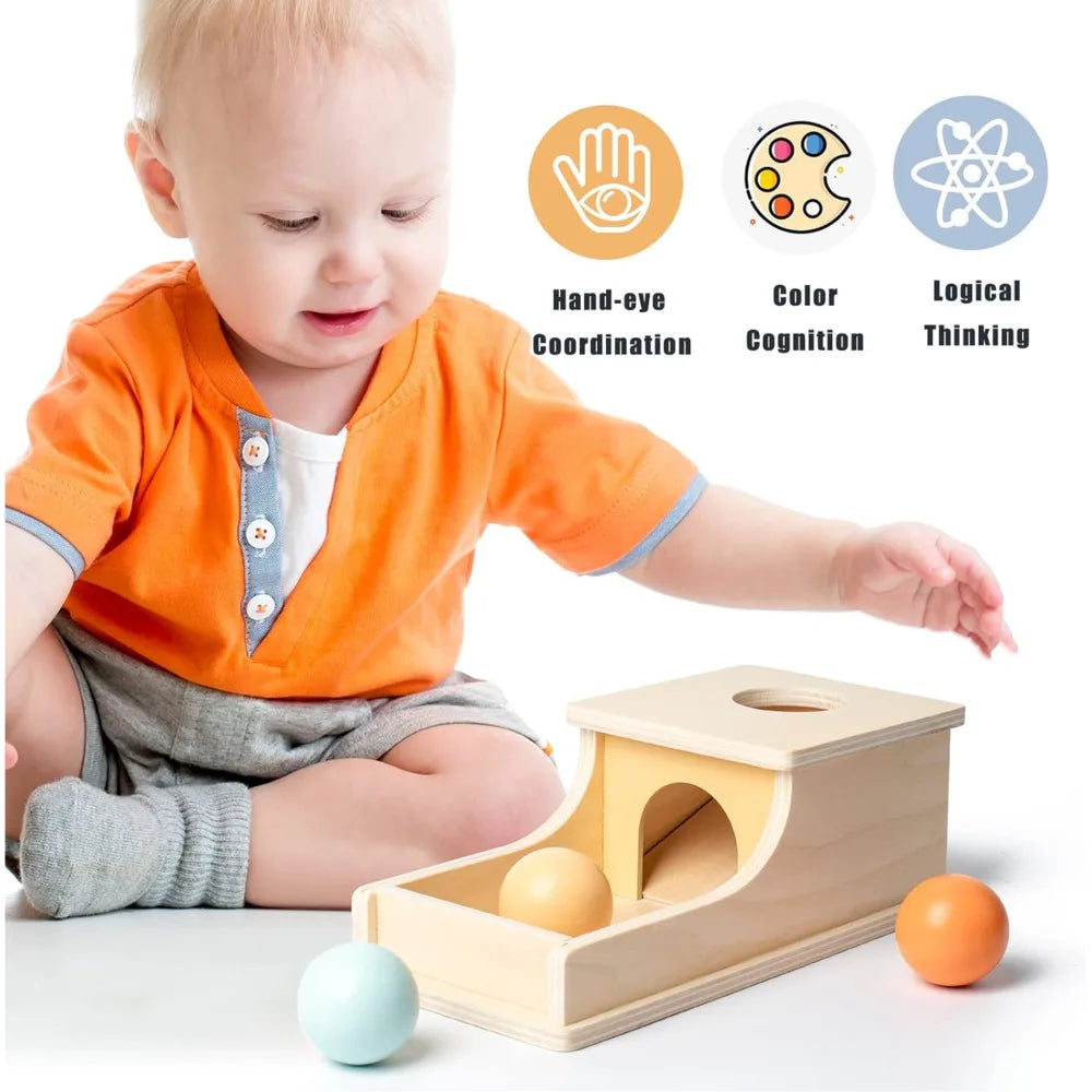 Montessori Wooden Baby Toy – Coin, Ball, Drum, Color & Shape Cognition, Educational Sensory Gift.